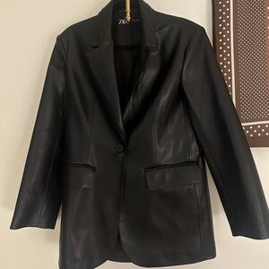 Zara Black Leather Blazer